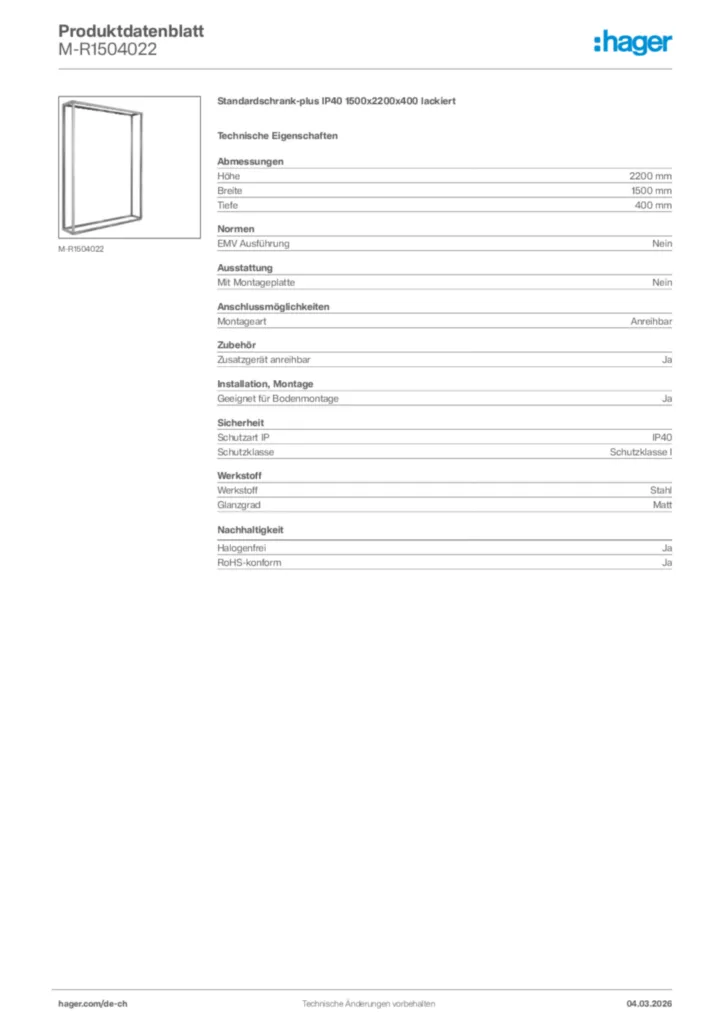 Bild Hager Produktdatenblatt M-R1504022 | Hager Schweiz