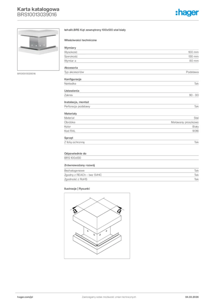 Zdjęcie Hager Karta katalogowa BRS10013039016 | Hager Polska