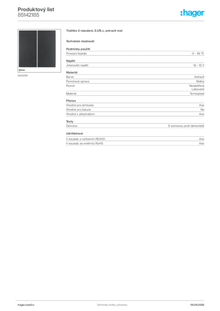 Obrázek Hager Produktový list 85142185 | Hager