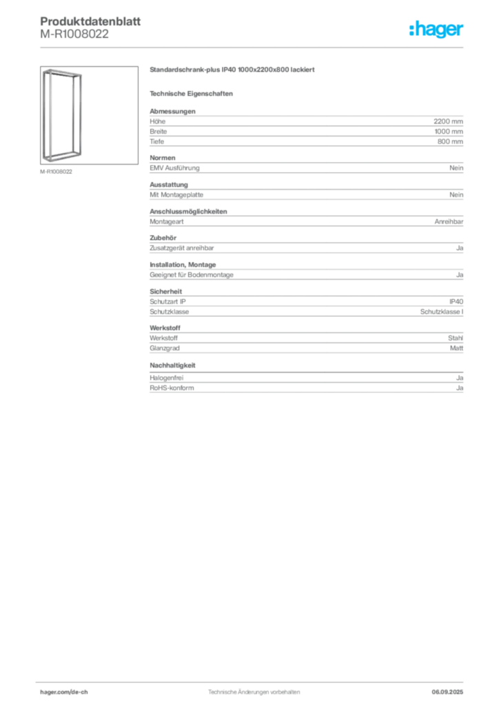 Bild Hager Produktdatenblatt M-R1008022 | Hager Schweiz