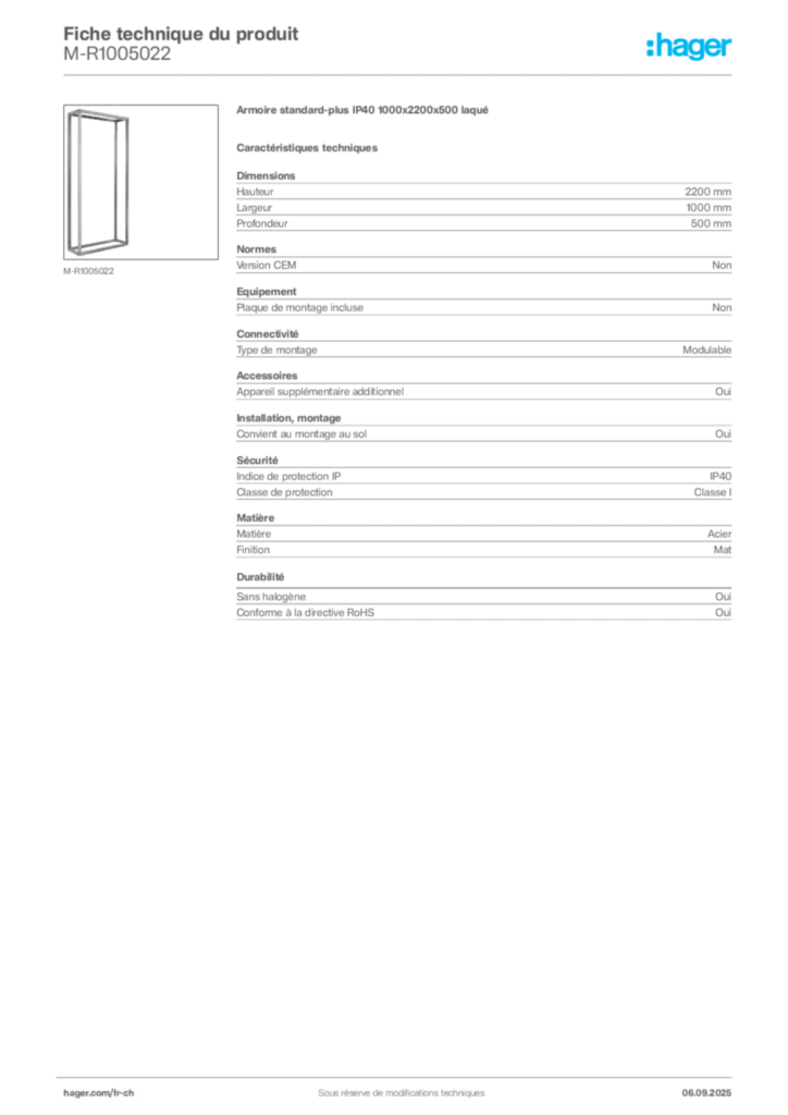 Image Hager Fiche technique du produit M-R1005022 | Hager Suisse