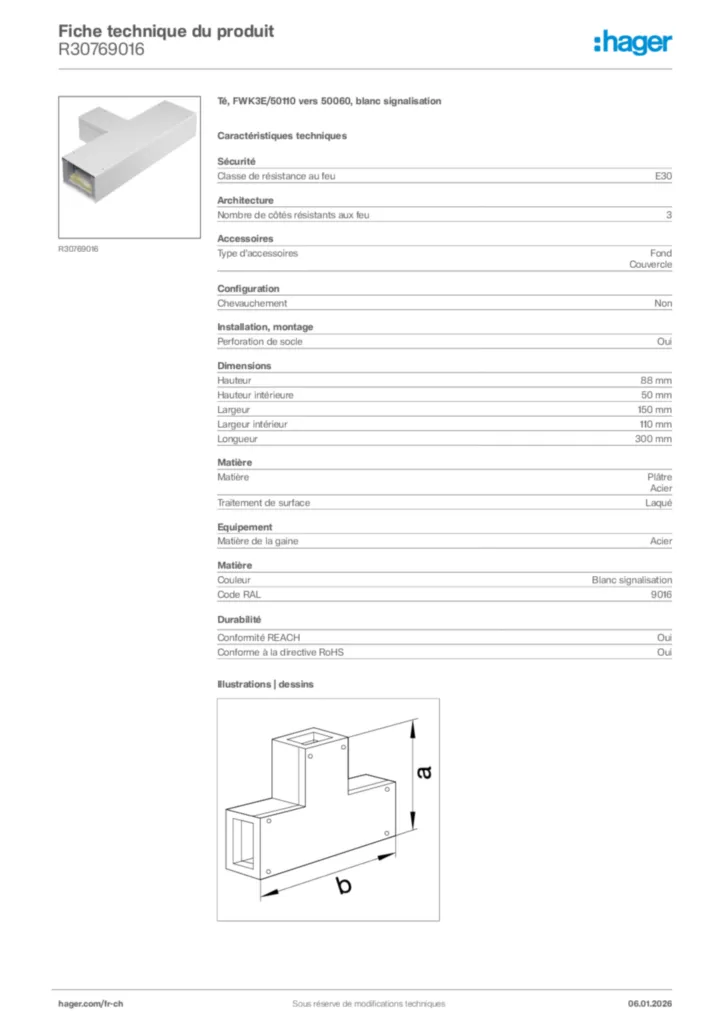Image Hager Fiche technique du produit R30769016 | Hager Suisse