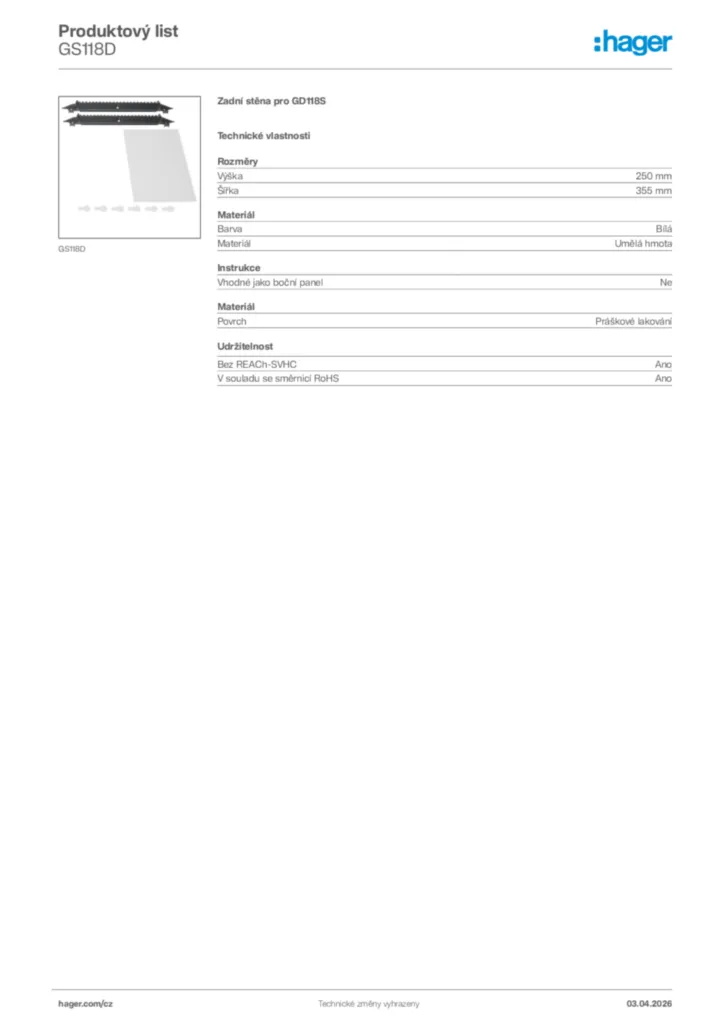 Obrázek Hager Product data sheet GS118D | Hager