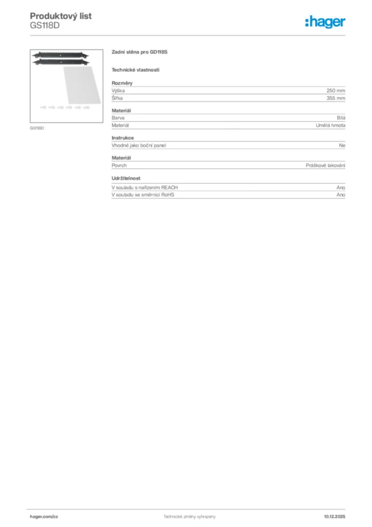 Obrázek Hager Produktový list GS118D | Hager