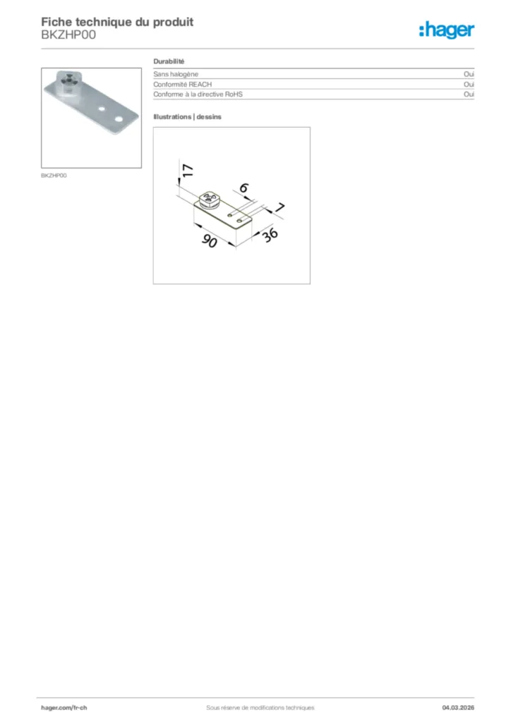 Image Hager Fiche technique du produit BKZHP00 | Hager Suisse