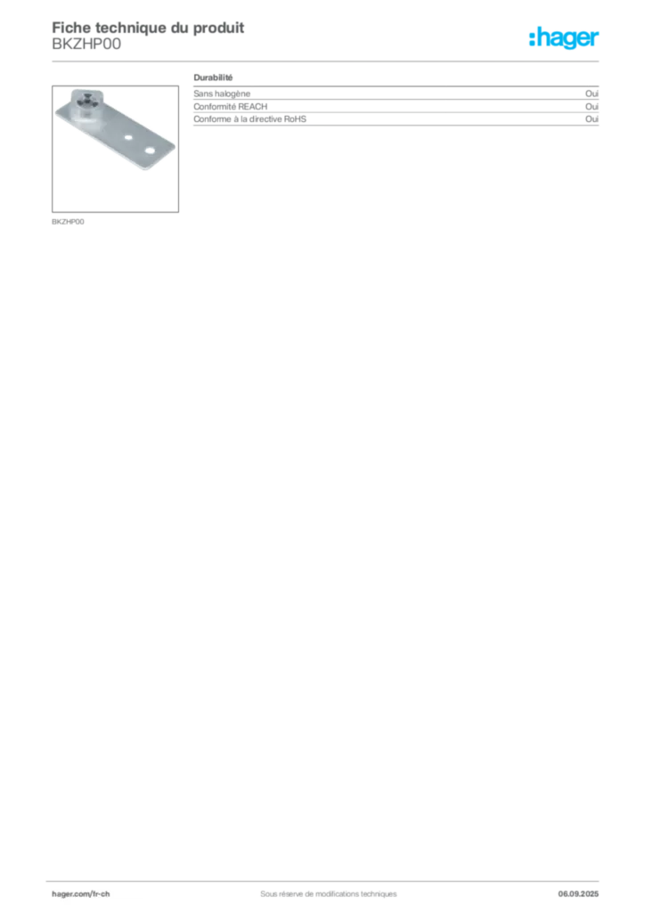 Image Hager Fiche technique du produit BKZHP00 | Hager Suisse
