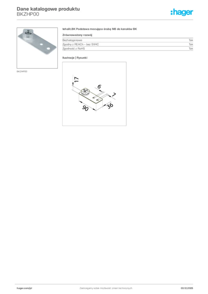 Zdjęcie Hager Dane katalogowe produktu BKZHP00 | Hager Polska