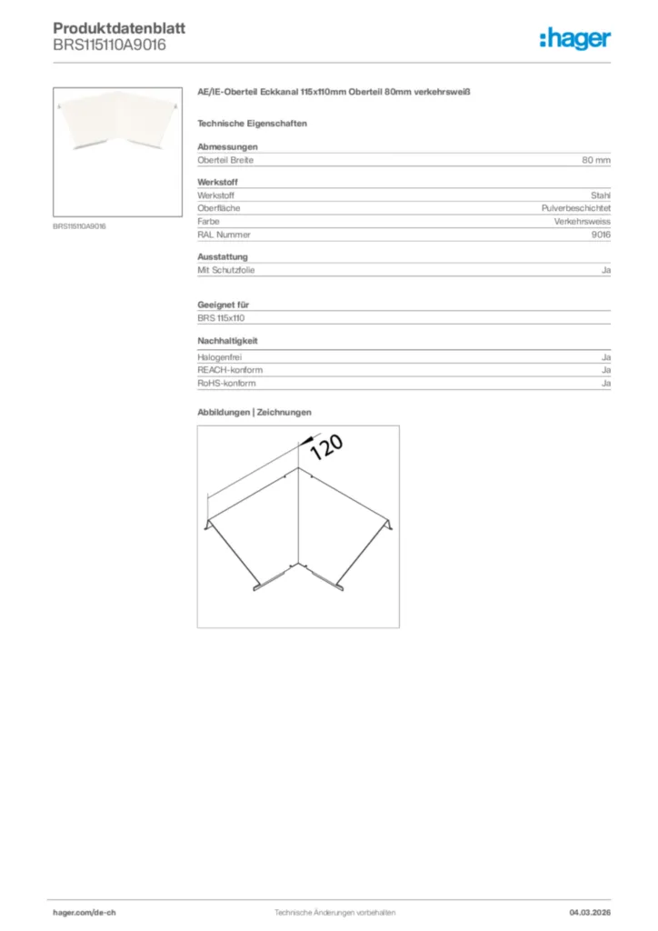 Bild Hager Produktdatenblatt BRS115110A9016 | Hager Schweiz