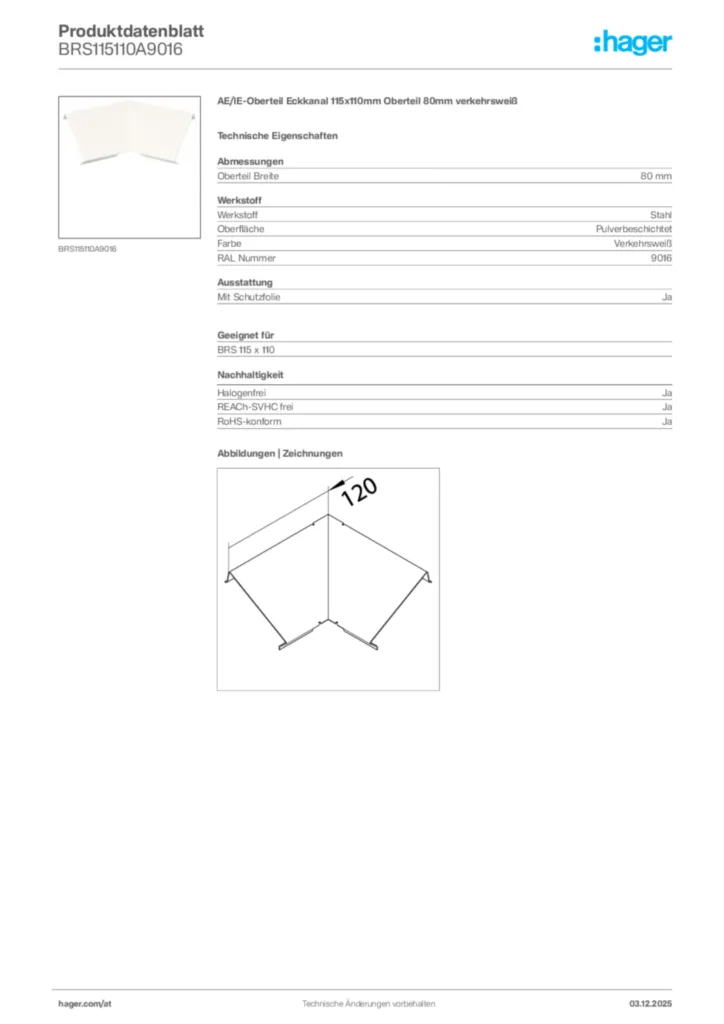 Bild Hager Produktdatenblatt BRS115110A9016 | Hager Deutschland