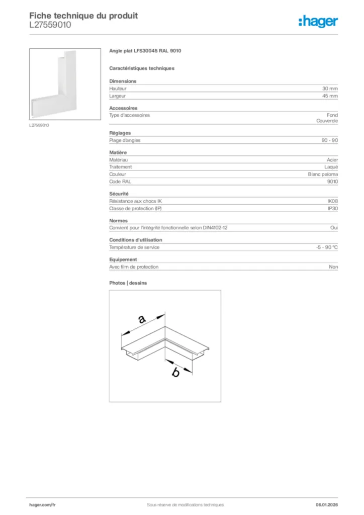 Image Hager Fiche technique du produit L27559010 | Hager France
