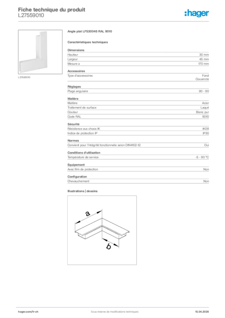 Image Hager Fiche technique du produit L27559010 | Hager Suisse