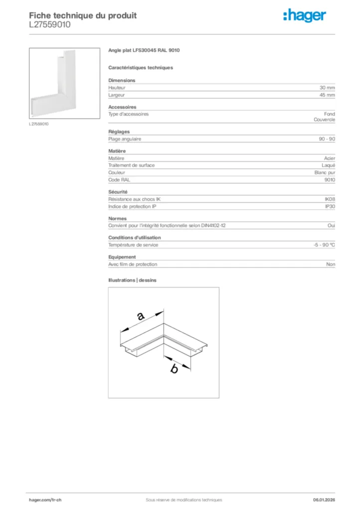 Image Hager Fiche technique du produit L27559010 | Hager Suisse