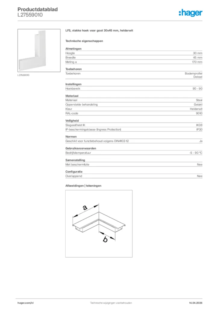 Afbeelding Hager Productdatablad L27559010 | Hager Nederland