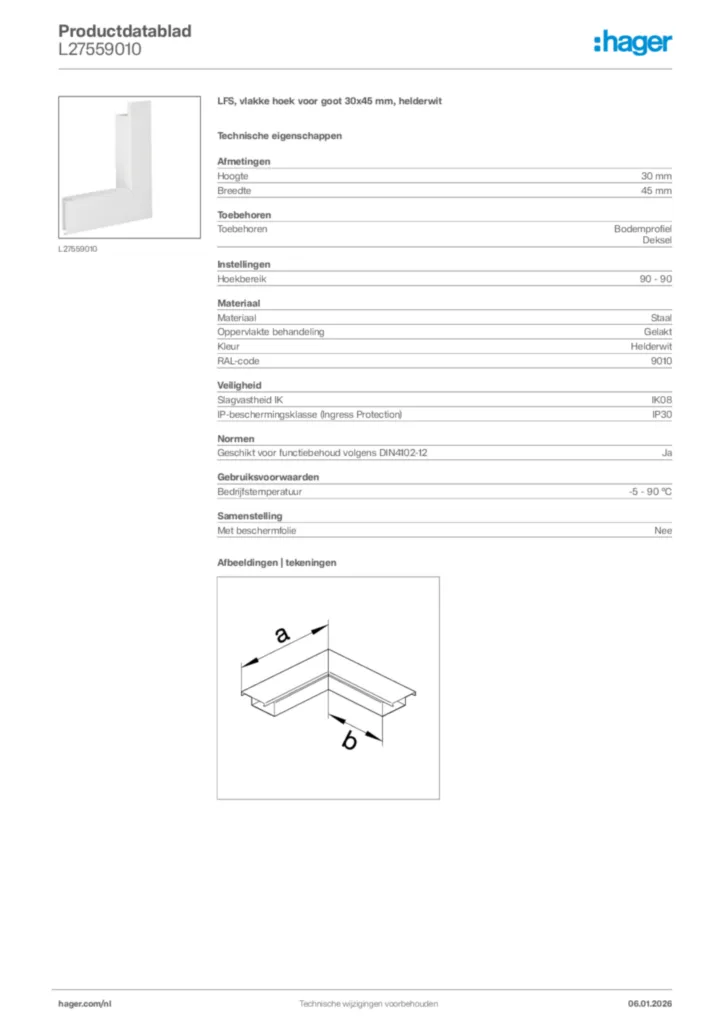 Afbeelding Hager Productdatablad L27559010 | Hager Nederland