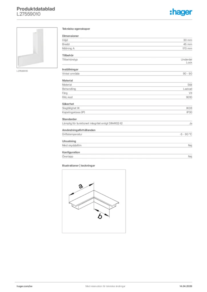 Bild Hager Produktdatablad L27559010 | Hager Sverige