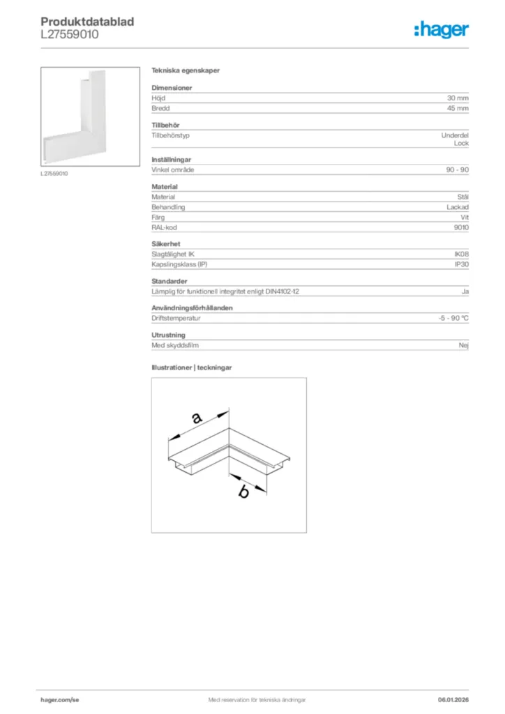 Bild Hager Produktdatablad L27559010 | Hager Sverige