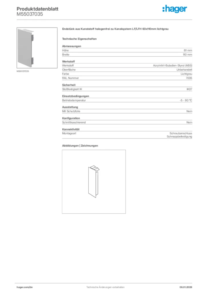 Bild Hager Produktdatenblatt M55037035 | Hager Deutschland