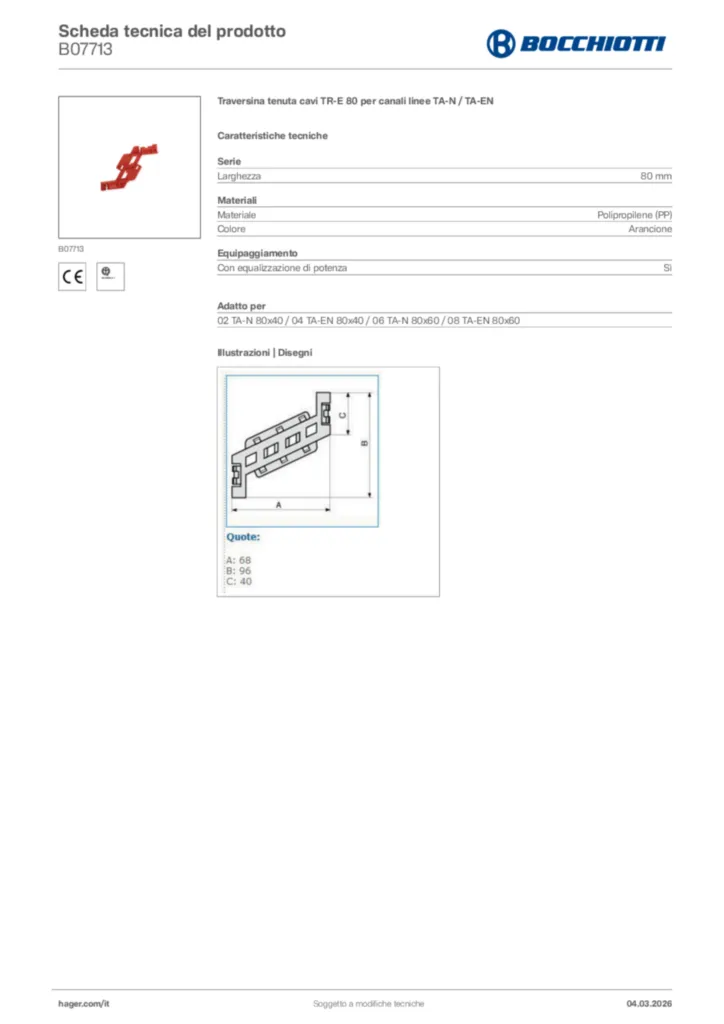Immagine Bocchiotti Scheda tecnica del prodotto B07713 | Hager Italia
