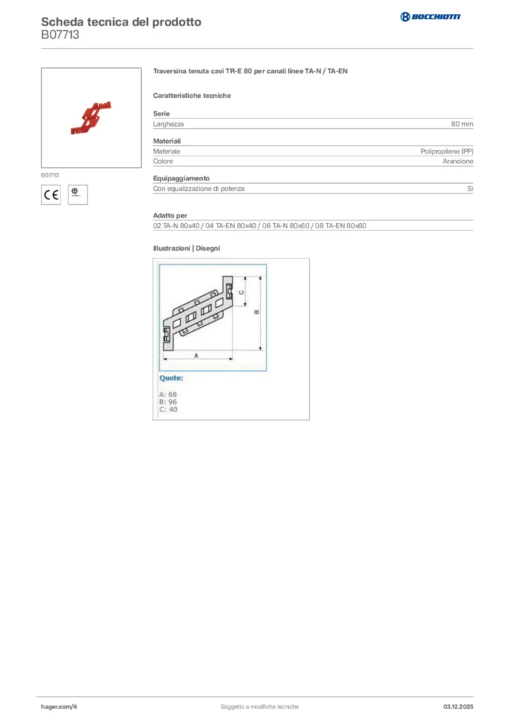 Immagine Bocchiotti Scheda tecnica del prodotto B07713 | Hager Italia