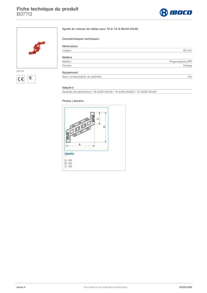 Image Iboco Fiche technique du produit B07713 | Hager France