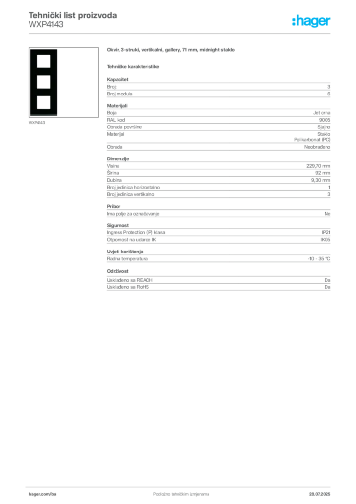 Slika Hager Product data sheet WXP4143  | Hager