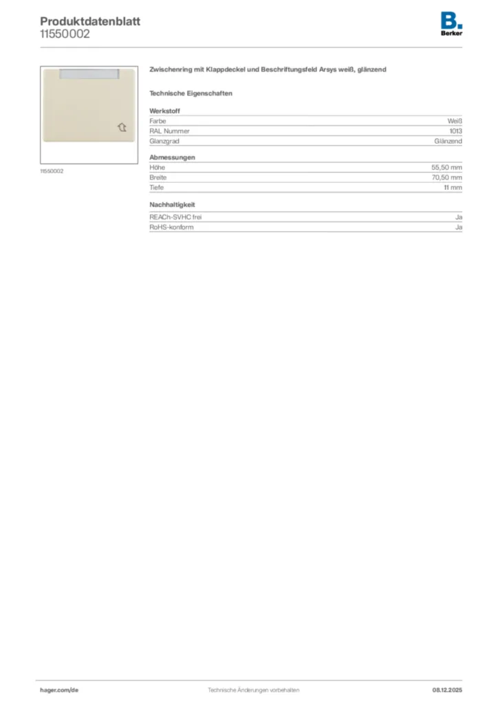 Bild Berker Produktdatenblatt 11550002 | Hager Deutschland