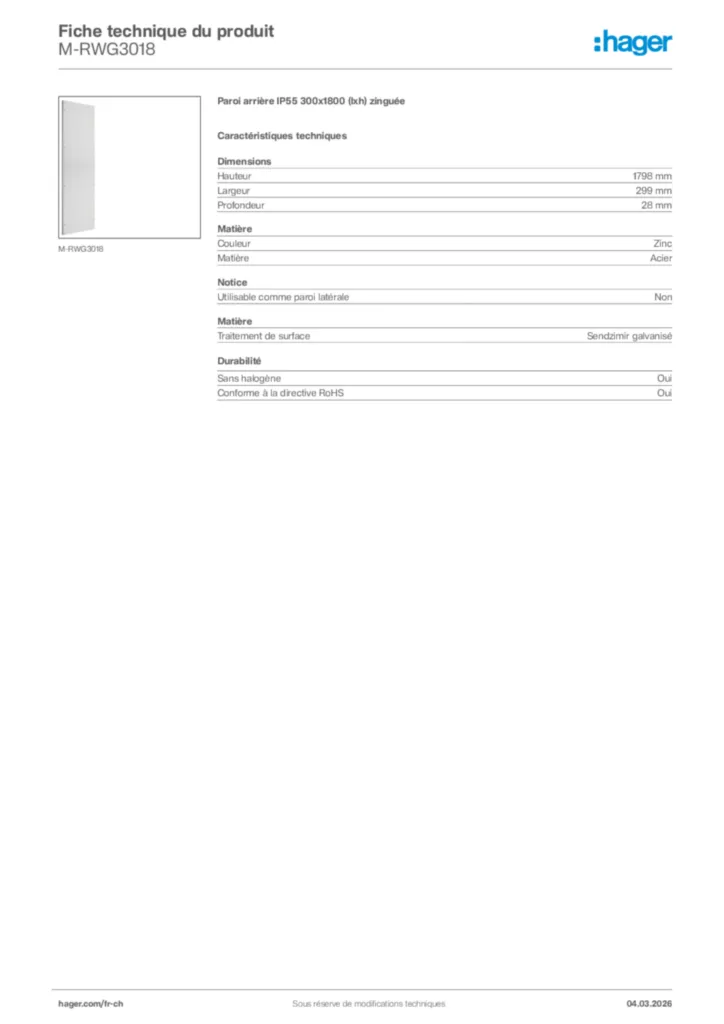 Image Hager Fiche technique du produit M-RWG3018 | Hager Suisse