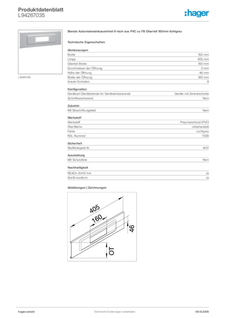 Bild Hager Produktdatenblatt L94267035 | Hager Deutschland