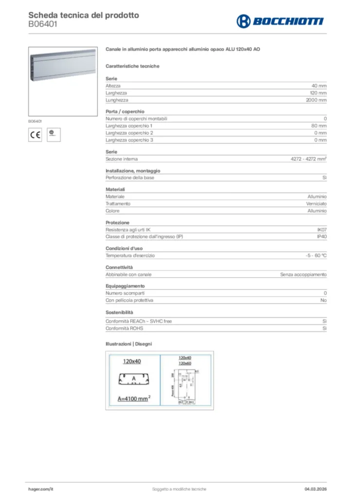 Immagine Bocchiotti Scheda tecnica del prodotto B06401 | Hager Italia