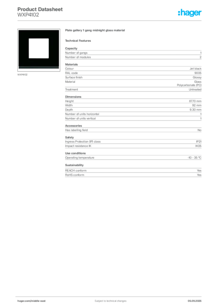 Image Hager Product data sheet WXP4102  | Hager