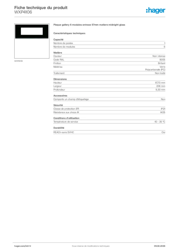 Image Hager Fiche technique du produit WXP4106 | Hager Afrique