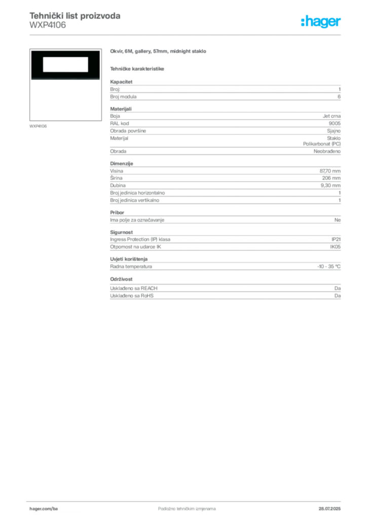 Slika Hager Product data sheet WXP4106  | Hager