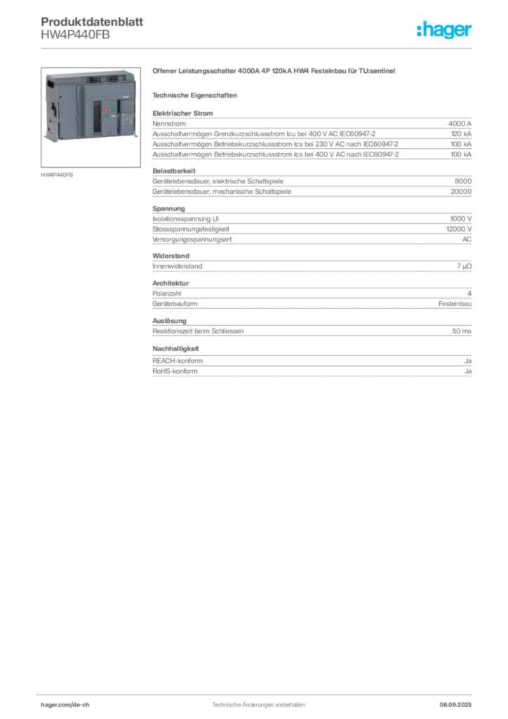 Bild Hager Produktdatenblatt HW4P440FB | Hager Schweiz