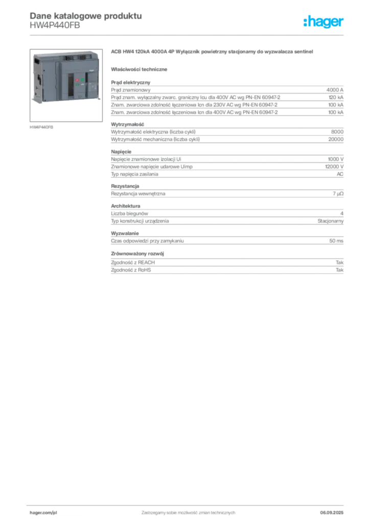 Zdjęcie Hager Dane katalogowe produktu HW4P440FB | Hager Polska