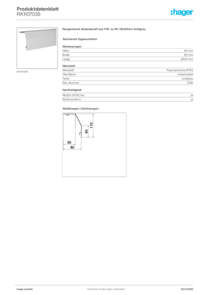 Bild Hager Produktdatenblatt RK1107035 | Hager Deutschland