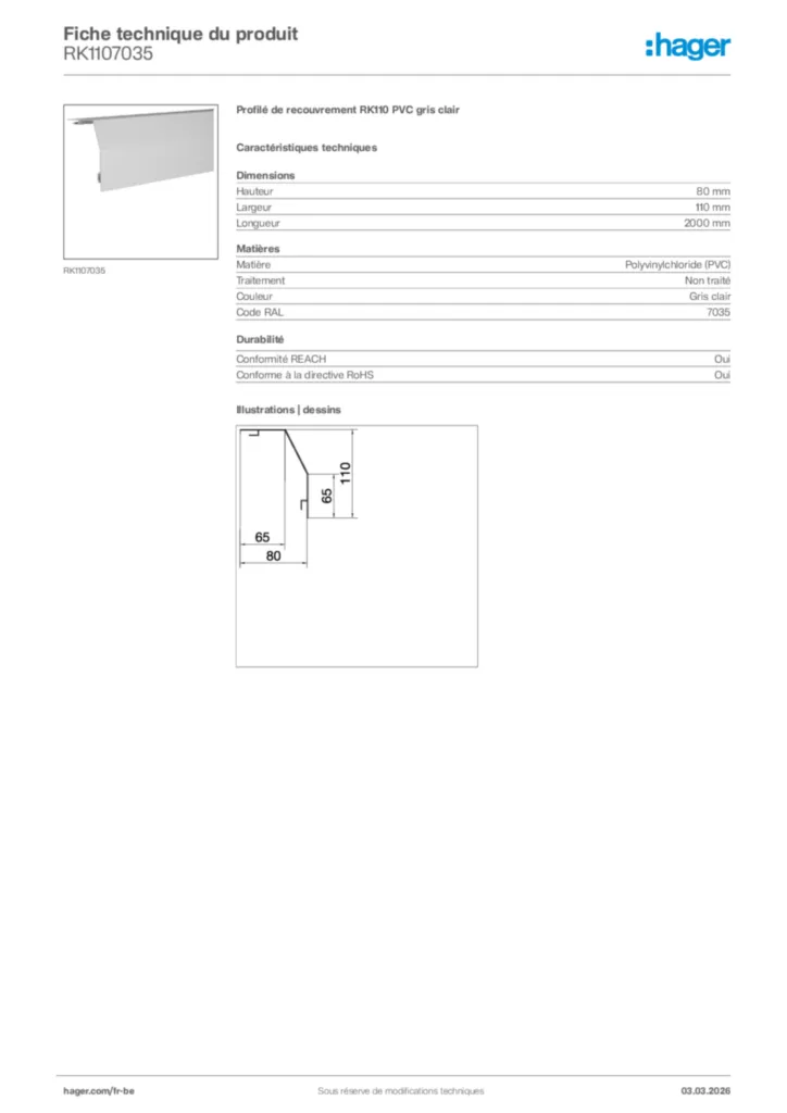 Image Hager Fiche technique du produit RK1107035 | Hager Belgique