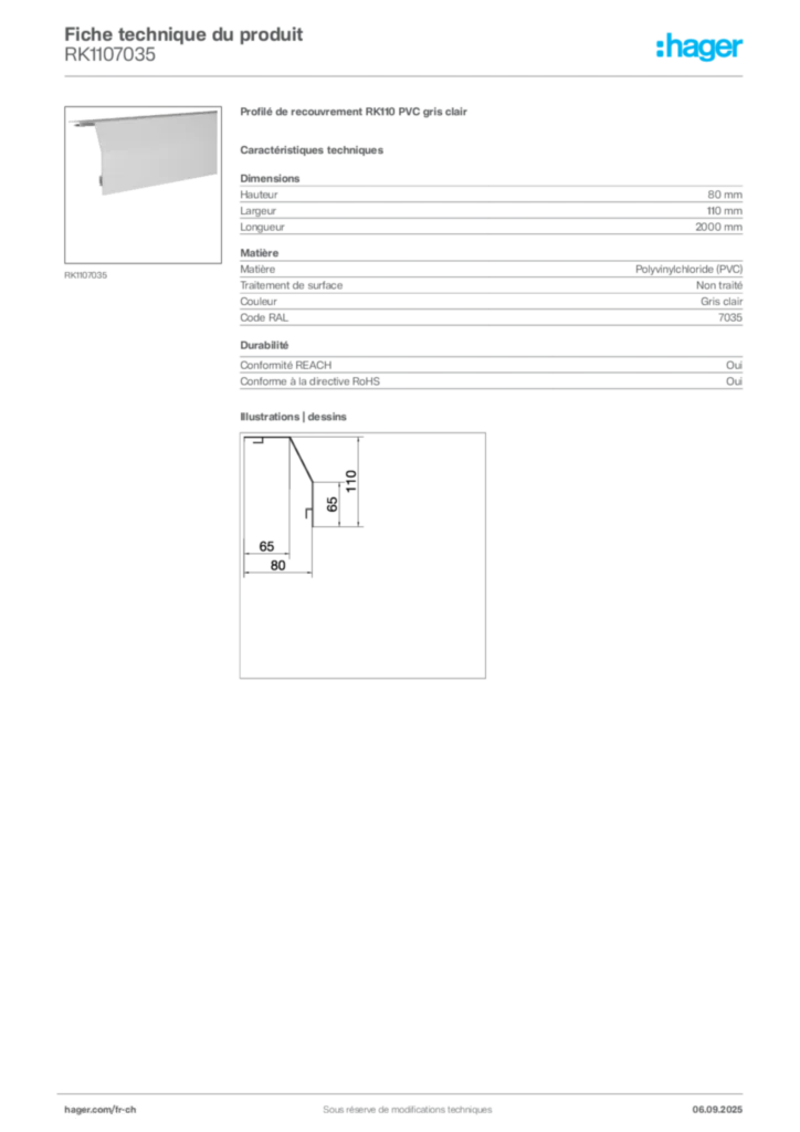 Image Hager Fiche technique du produit RK1107035 | Hager Suisse