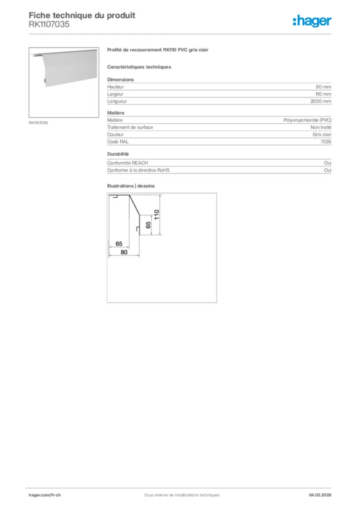 Image Hager Fiche technique du produit RK1107035 | Hager Suisse