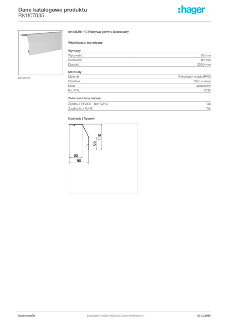 Zdjęcie Hager Dane katalogowe produktu RK1107035 | Hager Polska