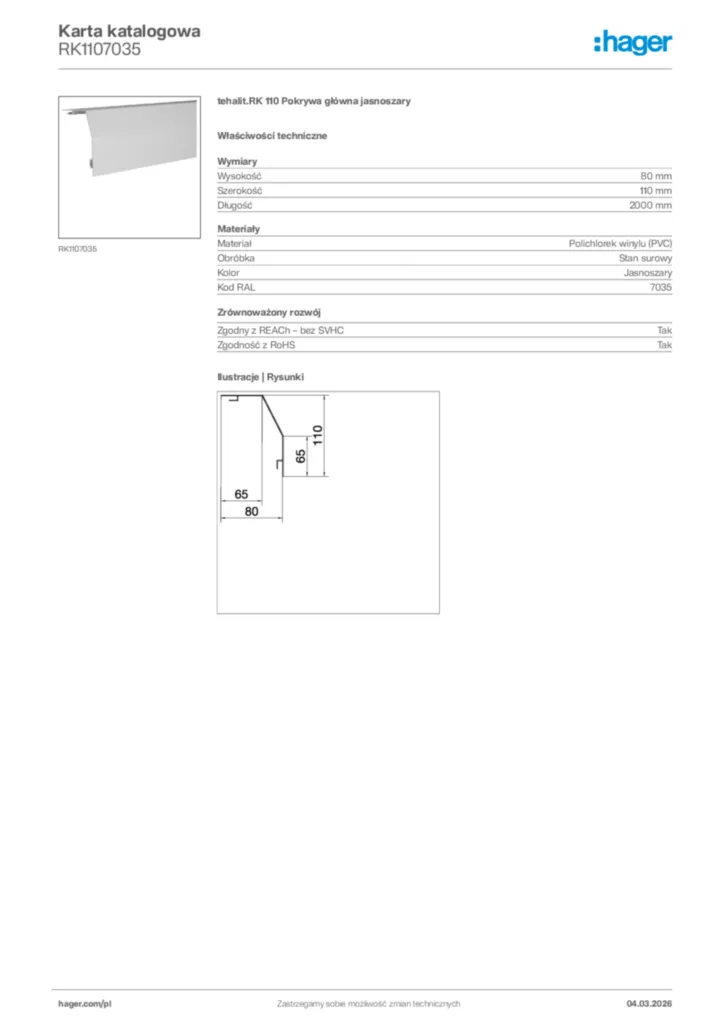 Zdjęcie Hager Karta katalogowa RK1107035 | Hager Polska