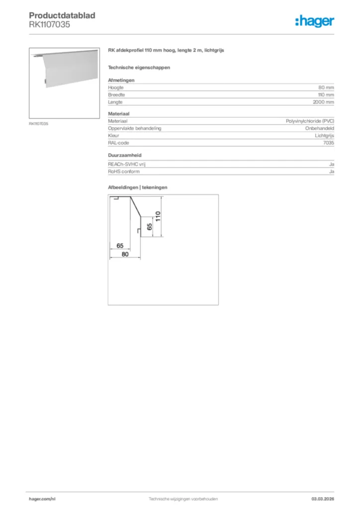 Afbeelding Hager Productdatablad RK1107035 | Hager Nederland
