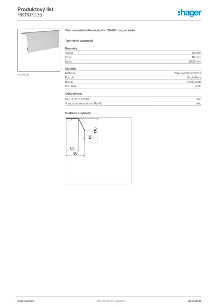 Obrázek Hager Product data sheet RK1107035 | Hager