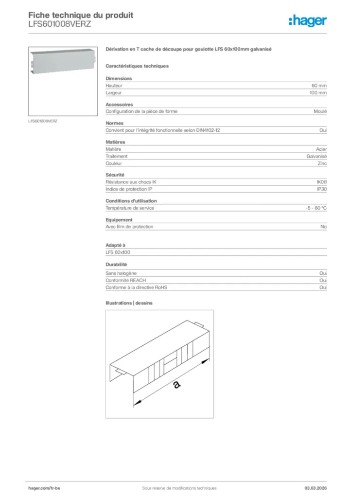 Image Hager Fiche technique du produit LFS601008VERZ | Hager Belgique