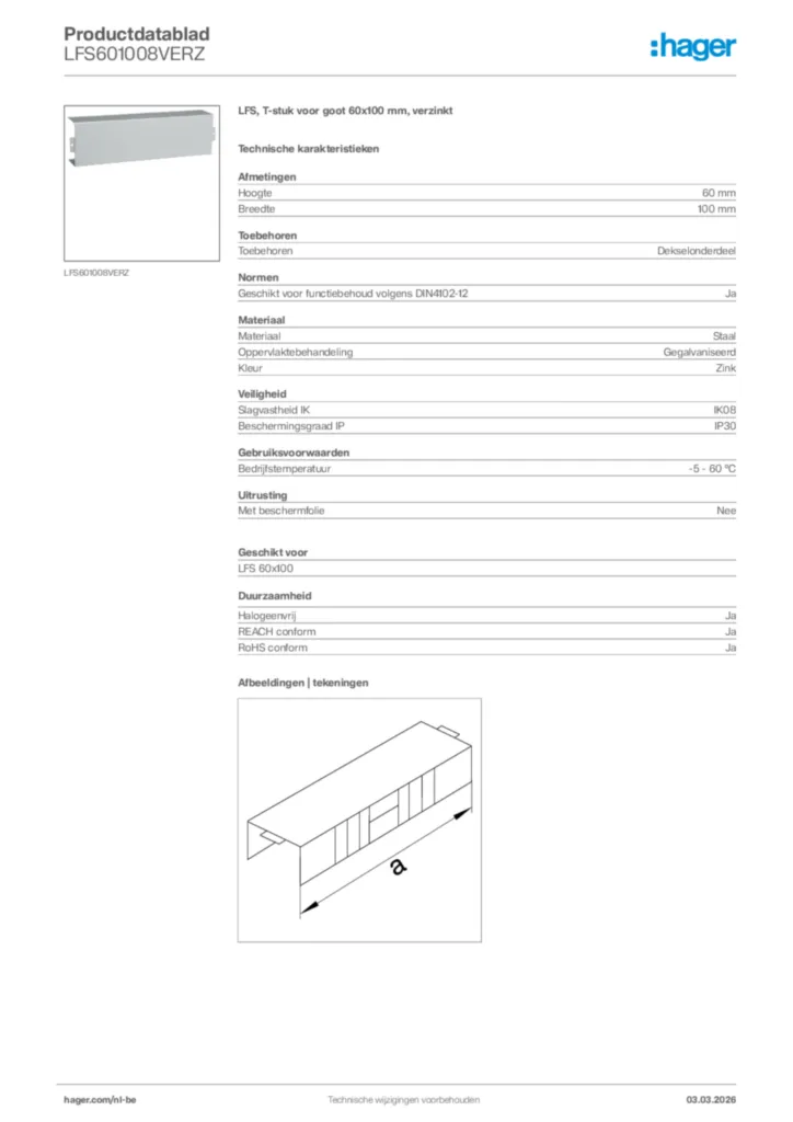 Afbeelding Hager Productdatablad LFS601008VERZ | Hager Belgium