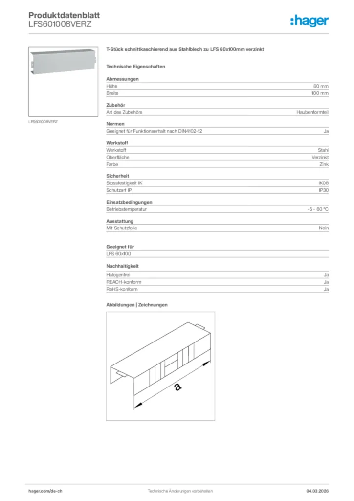 Bild Hager Produktdatenblatt LFS601008VERZ | Hager Schweiz