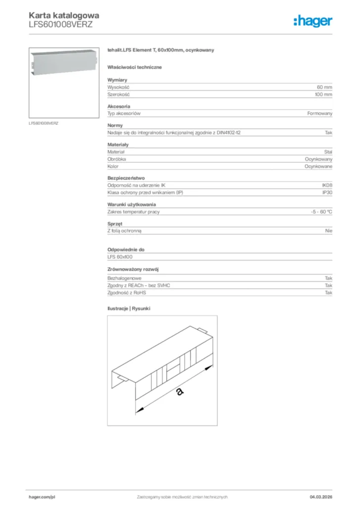 Zdjęcie Hager Karta katalogowa LFS601008VERZ | Hager Polska
