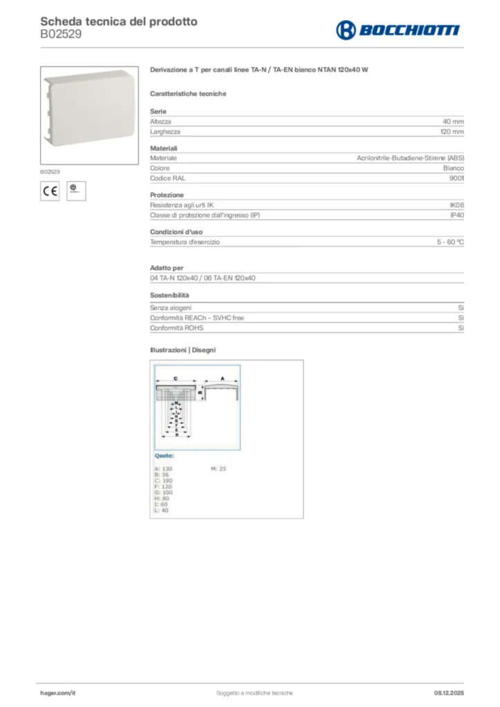 Immagine Bocchiotti Scheda tecnica del prodotto B02529 | Hager Italia