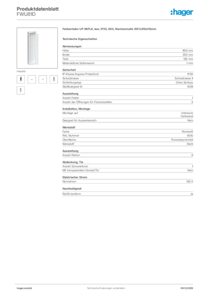 Bild Hager Produktdatenblatt FWU81D | Hager Deutschland