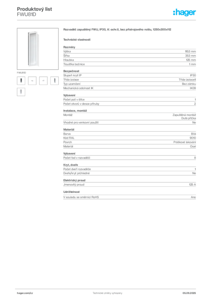 Obrázek Hager Produktový list FWU81D | Hager