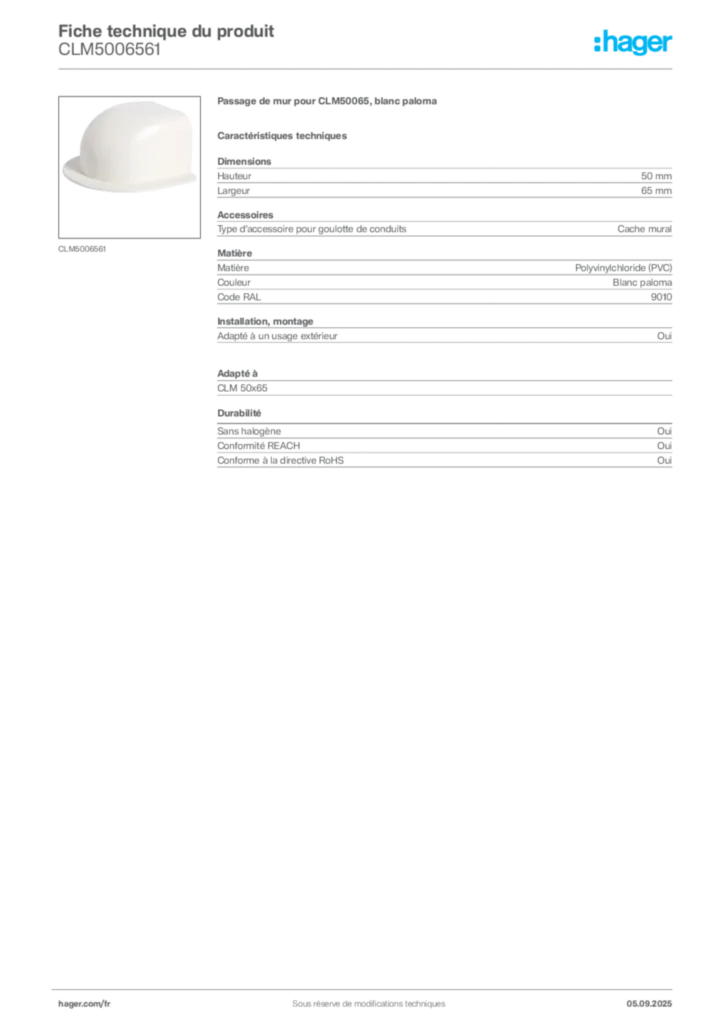 Image Hager Fiche technique du produit CLM5006561 | Hager France